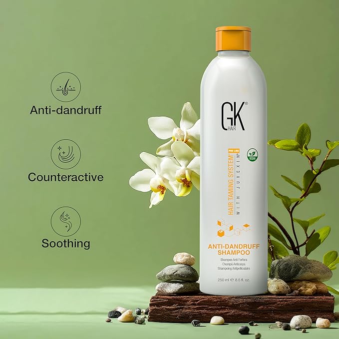 GK HAIR Anti-Dandruff Shampoo Leaving Your Scalp Refreshed and Hair Soft, Smooth – Sulfate-Free Shampoo for Dry Damaged Hair for Men and Women 8.5 Fl Oz