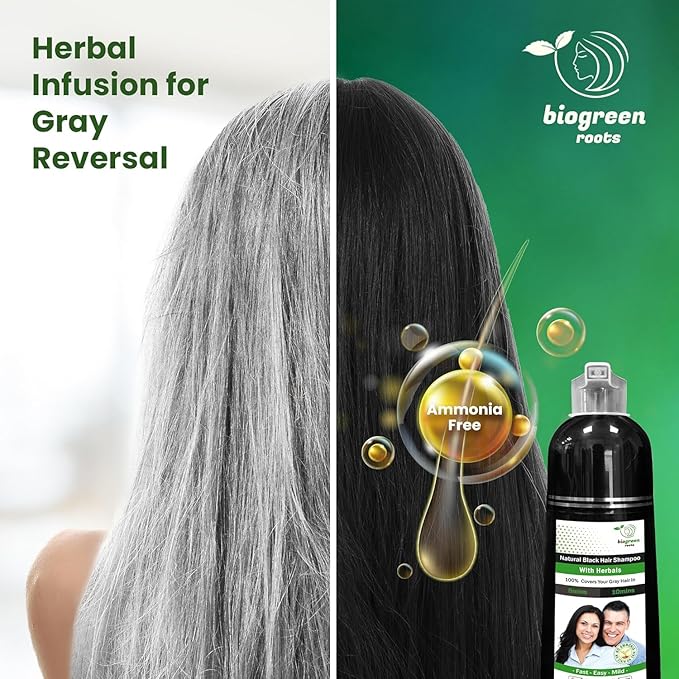 Ammonia-Free & Paraben Free Herbal Hair Shampoo - Hair Dye Shampoo for Women & Men - Natural Color & Herbal Nourishment - No Stain on Skin - Natural Black (400 ml)