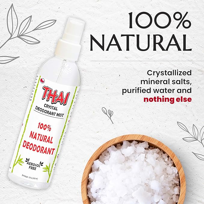 2-PACK Thai Deodorant Spray - Made in USA - Whole Body Natural Crystal Salt Deodorant Spray for Women Men & Teens, (8 Oz)