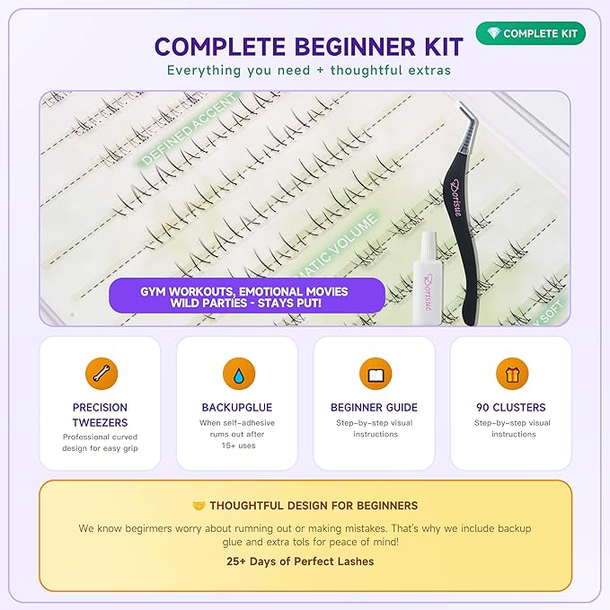 3-Style Self-Adhesive Lower Lash Clusters - 88 Pieces No Glue Needed Bottom Eyelashes Pre-Glued Natural Volume Under Eye Extensions DIY Kit