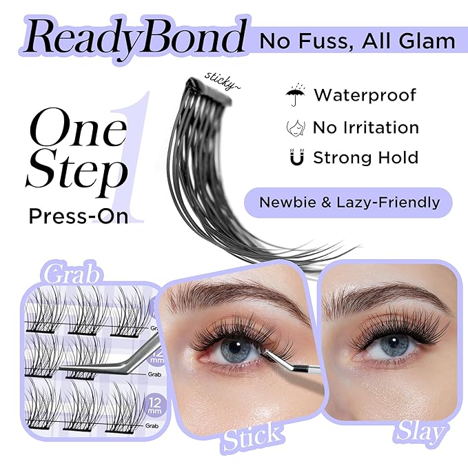 WINKGIGGLE Self Adhesive lash Clusters Kit, Pre Glued Lashes With Tweezer Press On Lashes No Glue No Remover Needed for Beginners