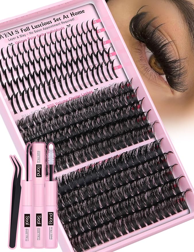 Lash Clusters Kit 13-21MM Lash Spikes Eyelash Clusters 80D 100D Thick Cluster Eyelash Extensions Kit Spiky DIY Lash Extensions Kit Individual Lashes Volume 295PCS