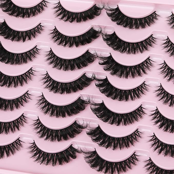 False Eyelashes Russian Strip lashes Cat Eye Eyelashes Faux Mink Lashes Fox Eye volume Dramatic Fake Lashes Look Like Extension Eyelashes Long Strip Wispy Lashes14 Pairs