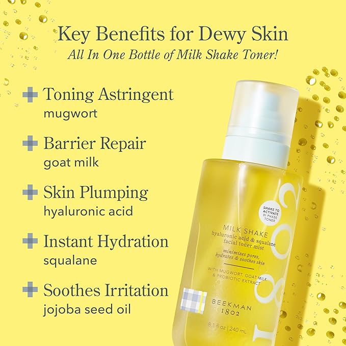 Beekman 1802 Milk Shake Facial Toner - Pack of 2 - Includes 2 oz + 8 oz Bottles - Fragrance Free - Relieves Redness - Non-Comedogenic, Alcohol Free - Good for Sensitive Skin - Cruelty Free