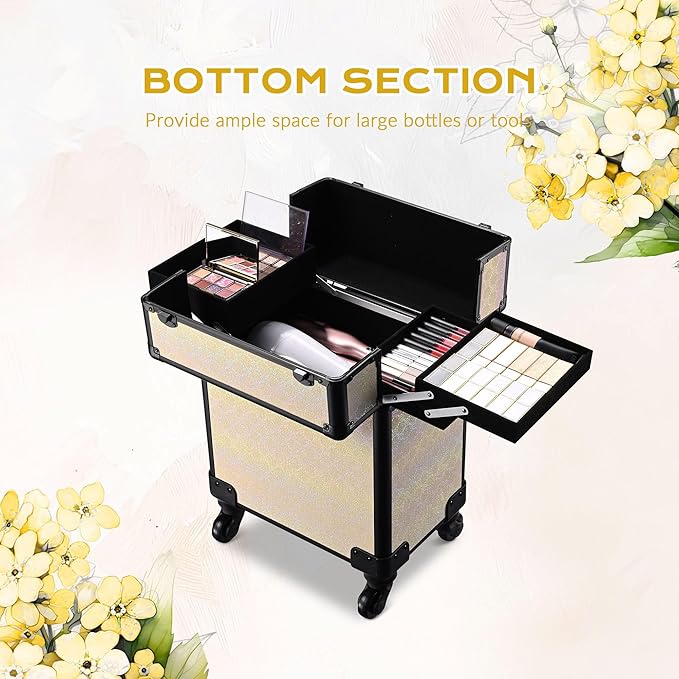 BYOOTIQUE Rolling Cosmetic Case Nail Tech Storage Cart on Wheels Hairdressing Brush Bags for Makeup Artist Salon Beautician Barbershop Hairstylist，Grace ForgetMeNot