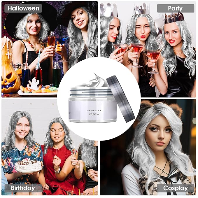 White Temporary Hair Color Wax, Washable Hair Styling Clay for Crazy Hair, Cosplay Party, and Makeup Gifts (4.23 Ounces) for Kids, Men, and Women