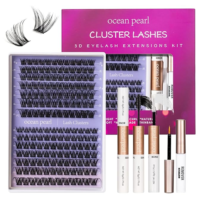 Ocean Pearl Lash Clusters Kit 168pcs,Eyelashes,spike-effect cluster lashes,10-18mm manga/anime-inspired lashes clusters,DIY Cluster Eyelash Extensions kit with lash bond+seal+remover+tweezers-DM01+M38