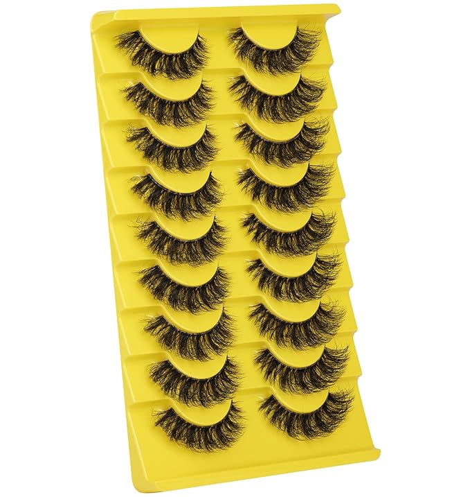 Russian Strip Lashes D Curl Fluffy Wispy False Eyelashes Natural Look Faux Mink Lashes Like Eyelash Extension Fluffy zanlufly Transparent Band Cat Eye Fake Eyelashes Pack
