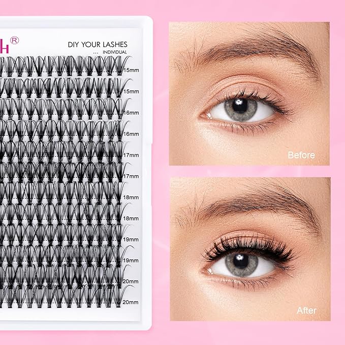 Eyelash Extension Kit Lash Bond and Seal Lash Clusters with Eyelash Tweezer Lash Glue for Individual Lashes Lash Applicator Tool for DIY Lash Extension Kit Makeup (Set 20D-0.07D, 15-20mm)