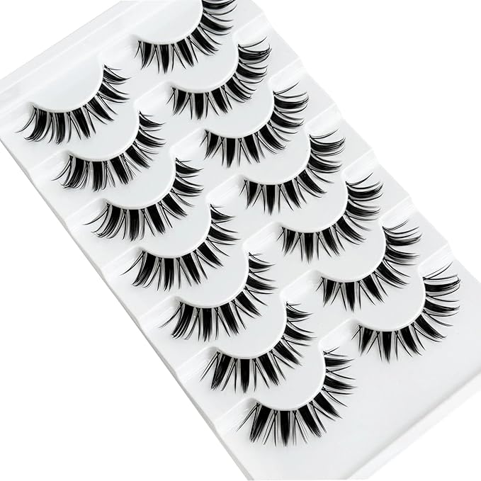 False Eyelashes Manga Lashes Anime Strip Fake Eyelashes YASNAI Fairy Spiky 7 Pairs Faux Mink Lashes Cosplay 8-14mm Wispy Natural Look Thick Fake Eye Lashes Soft Lashes
