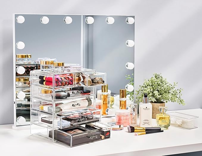Sorbus Acrylic Makeup Organizer Set, 6-Drawer Vanity & Countertop Cosmetic Storage with Small & Wide Drawers, Clear Makeup Storage for Brushes, Lipsticks, Jewelry – Holiday Gift for Women & Teens