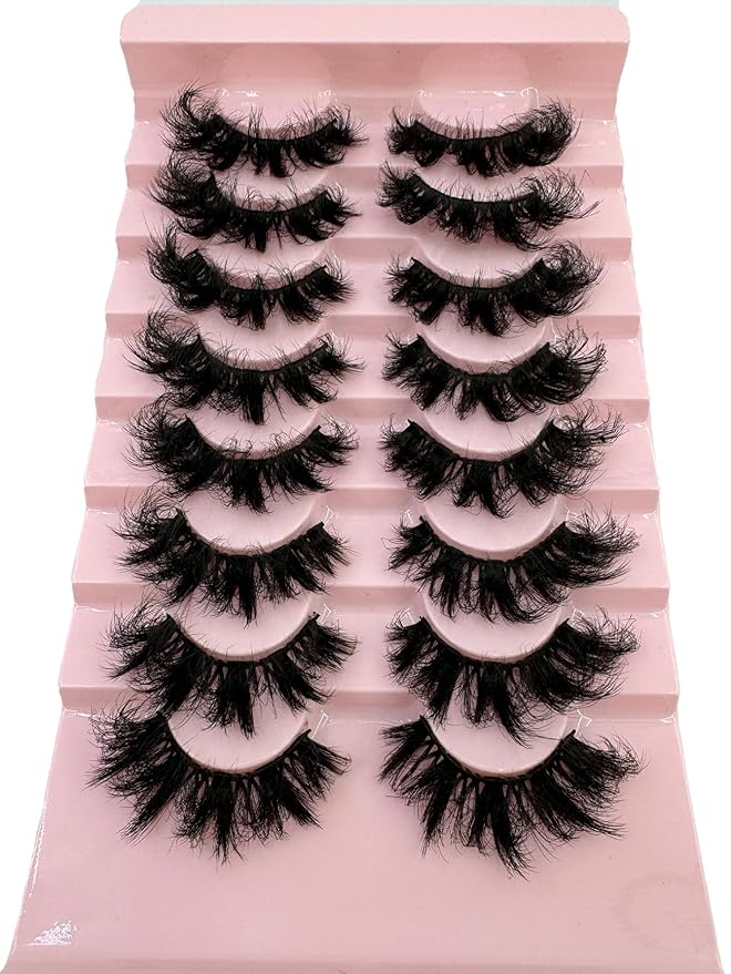 HBZGTLAD Mink Lashes Fluffy False Eyelashes 25mm Dramatic Faux Mink Eyelashes Natural Look Cat Eye Volume Eye Lashes Multipack (9D-24)