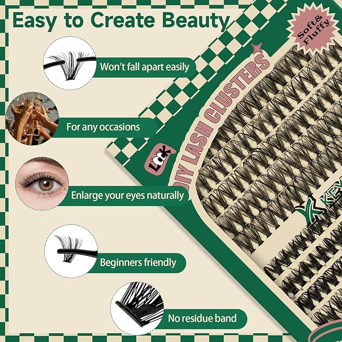 KEYYOU DIY Lash Extension Kit 280pcs Individual Lashes D Curl Eyelash Extension Kit 30D+40D 9-16Mix Lash Clusters with Lash Bond and Seal and Lash Applicator for DIY at Home(KIT-30D40D-0.07D-9-16MIX)