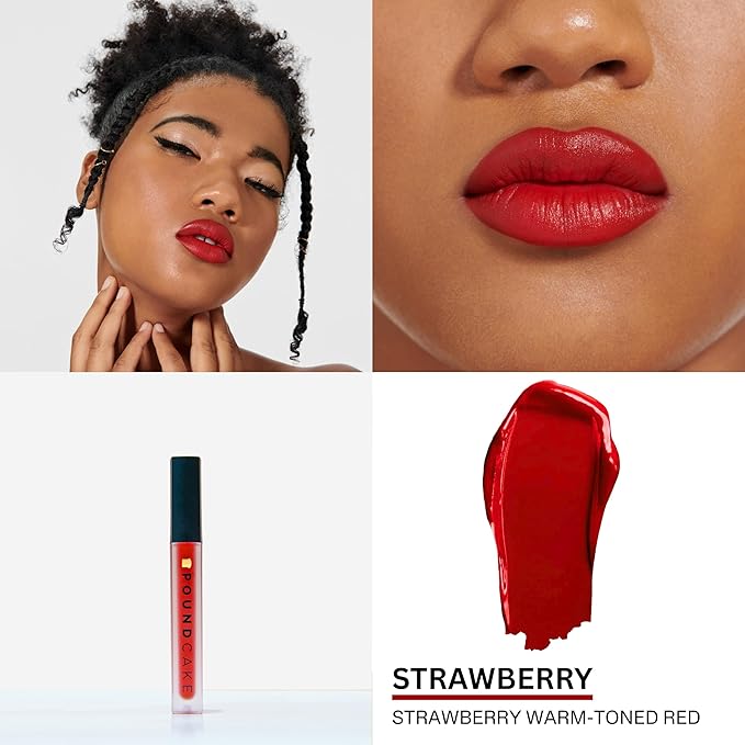 Pound Cake Cake Batter Liquid Lipstick – Long-Lasting, Semi-Matte Liquid Lipstick – Hydrating, High-Pigment Lip Stain with Avocado Oil – Shades for All Skin Tones – 0.13 oz, (Strawberry)
