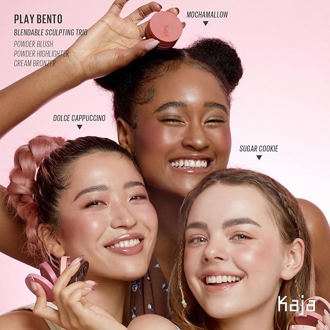 KAJA 3 Colors Palette - Play Bento_Mochamallow | Powder Blusher, Highlighter, Cream Bronzer, Creamy Application, with Mango Seed Butter, Powdery Finish, Easy Finger Application, Lightweight Formula