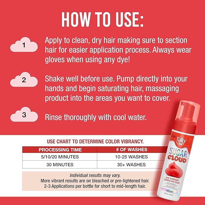Punky Sugar Cloud Semi-Permanent Foam Hair Color, Licorice - Vibrant Hair Dye for Long-Lasting Color, Easy Application Foam Hair Dye, 6 fl oz.