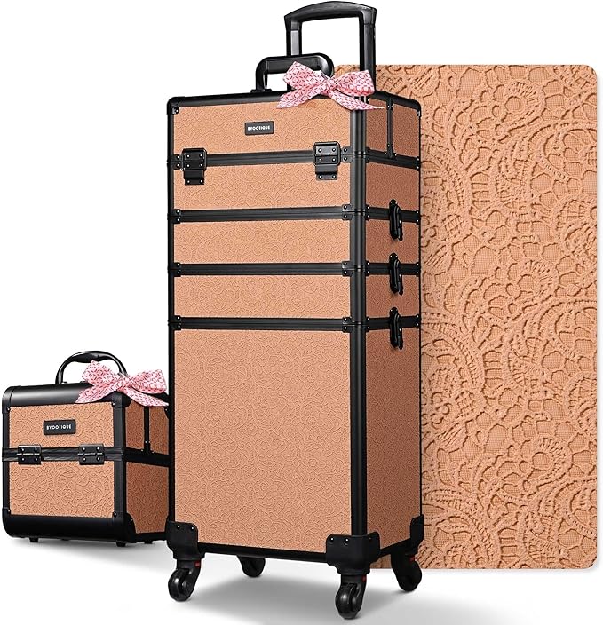 BYOOTIQUE Makeup Train Case Trolley w/Cube Case Cosmetic Organizer Rococo Orange