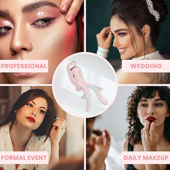 Electric Heated Eyelash Curler Kit Hot Lash Therapy Professional Eyelash Tools Battery Powered Lash Lifter Rechargeable Clamp for Various Eye Types Plastic Material (Colour Pink)