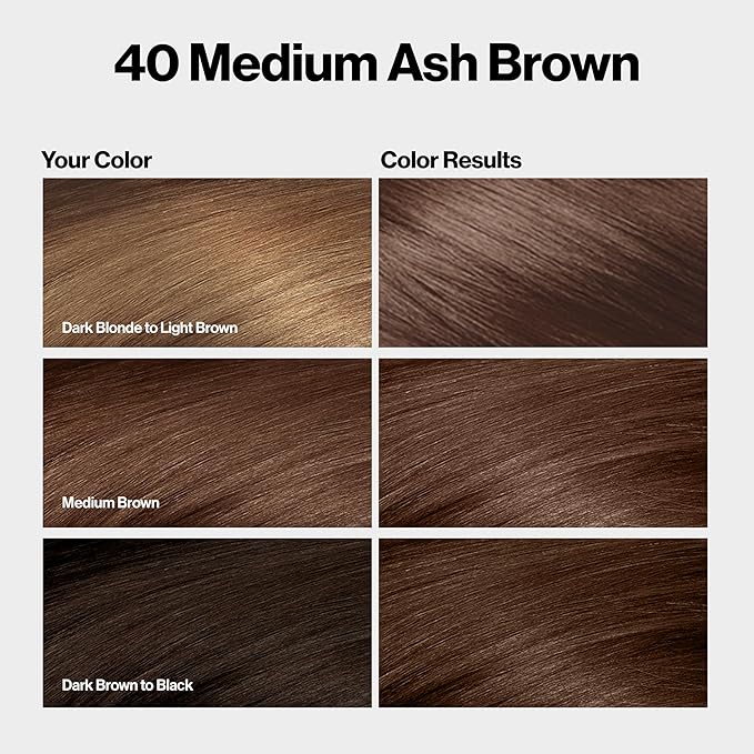 Revlon ColorSilk with Bond Repair Complex, Brown Permanent Hair Color, 100% Gray Coverage, Ammonia Free Hair Dye, Vegan Keratin, 40 Medium Ash Brown (Pack of 3)