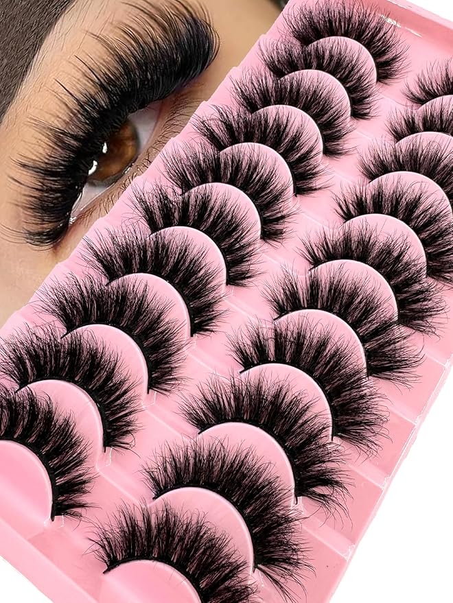 HBZGTLAD New 10 Pairs 3D Mink Lashes False Eyelashes Handmade Wispy Fluffy Long Lashes Natural Eye Makeup Tools Eye Lashes (837)