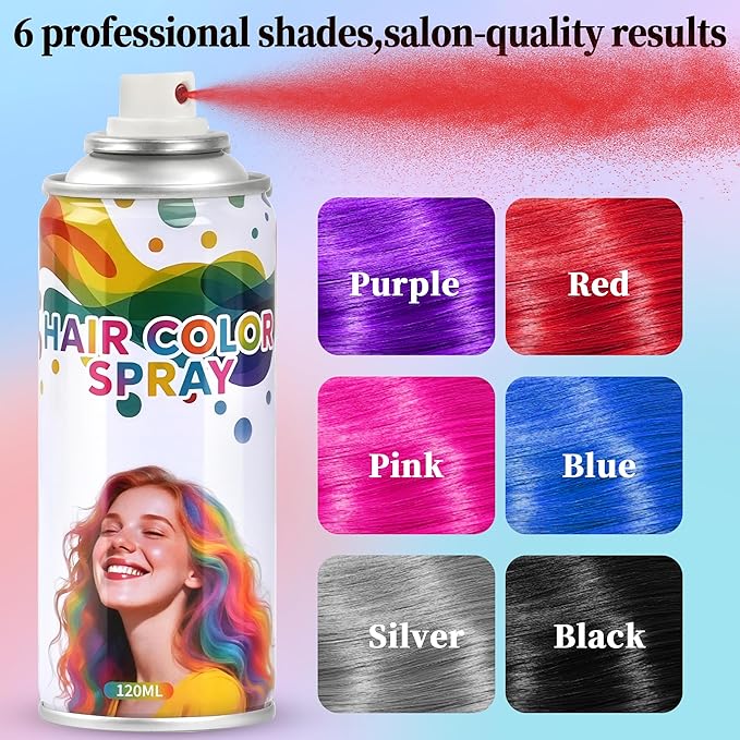 2 Pack hair spray temporary for Girls Women,Washable Hair Dye Spray Non-Sticky Halloween Cosplay Party Crazy Hair Day Hair Coloring Wax (Fiery Red&Purple)