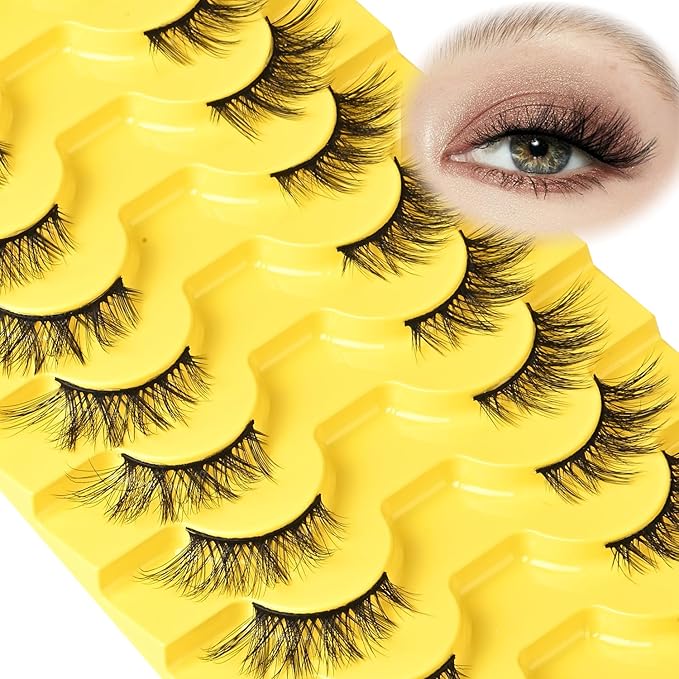 Half Lashes Natural Half Eyelashes Short Wispy Half Lashes Cat Eye 3D Curl Lash 10 Pairs Fake Cateye Eyelash Reusable False Eyelashes Natural Cluster Strip Lashes