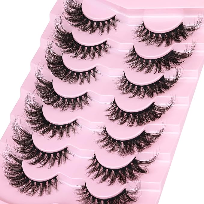 Fox Eye Lashes Faux mink Eyelashes Wispy Cat Eye Long False Eyelahses Dramatic Cross Full Volume Strip Lashes Pack 7 Pairs