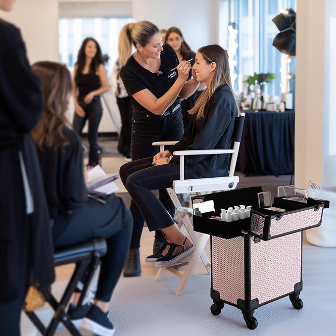 BYOOTIQUE Cosmetology Case on Wheels Cosmetic Trolley Travel Art Deco Tyrian