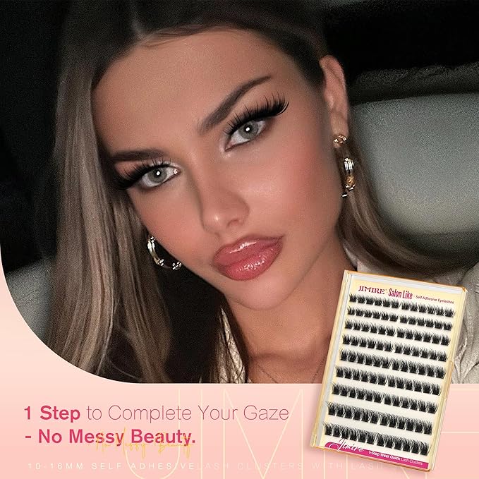 JIMIRE Self Adhesive Eyelashes Wispy Lash Clusters No Glue Needed Press on Lashes Reusable Self Adhesive Lash Clusters 10-16MM Pre-Glued Eyelash Clusters Easy to Apply 108Pcs Pack
