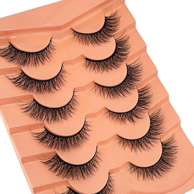 Cat Eye Lashes False Eyelashes Natural Look NINGLASH Wispy Lashes, Fake Eyelash 14mm Faux Mink Lashes Strips Eyelash 7 Pairs Natural Lash Pack