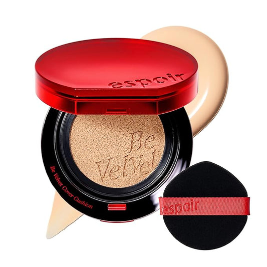 Espoir Be Velvet Cushion Foundation #21 Ivory | Quick and Easy Coverage with Long-lasting Color by Zero Oxidation, Velvety Smooth Finish & Lightweight Formula, Vegan, Korean Makeup, 0.46 oz