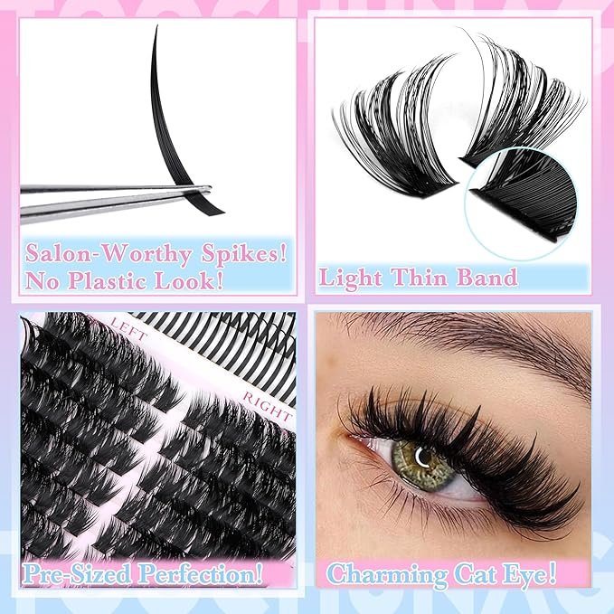 TOOCHUNAG Lash Clusters 100D Spikes Thick Eyelash Clusters 304pcs Volume Cluster Eyelash Extensions 13-21mm Wispy Individual Lashes Spikes for DIY Professional Lash Extension at Home