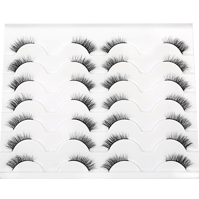 Pooplunch Half False Eyelashes Wispy Cat Eye Look Natural Volume Short Accent Lashes Faux Mink Fake Eyelashes Strips 14 Pairs Pack, Black
