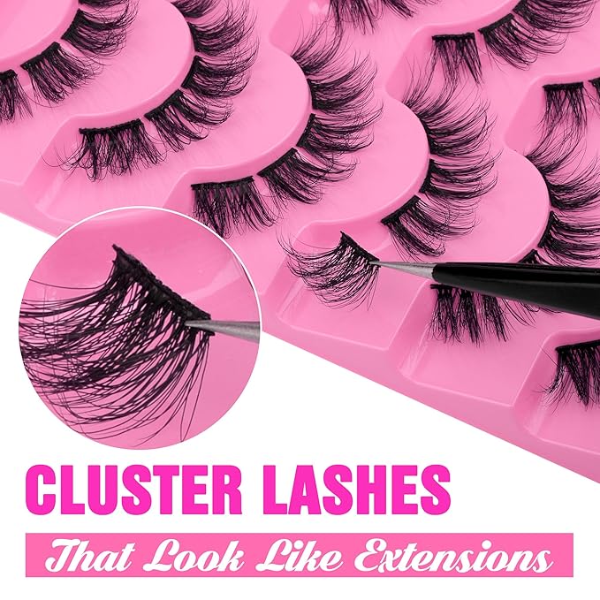 Wispy Lash Clusters Natural Individual Lashes CC Curly False Eyelashes Faux Mink Lash Extension DIY Eyelash Extension Pestañas Fluttery Strip Lashes that Look Like Extensions 7 Pairs by Eefofnn