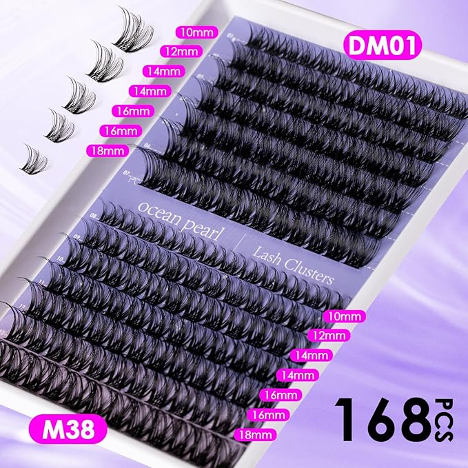 Ocean Pearl Lash Clusters Kit 168pcs,Eyelashes,spike-effect cluster lashes,10-18mm manga/anime-inspired lashes clusters,DIY Cluster Eyelash Extensions kit with lash bond+seal+remover+tweezers-DM01+M38
