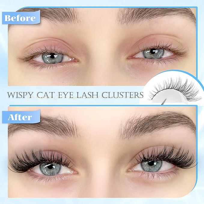 Wispy Lash Clusters Natural Eyelash Clusters 7-15 mm C Curvature Eyelash Clusters Lashes 144 pcs Wispy Cat Eye Individual Lashes Clusters DIY Eyelash Extensions