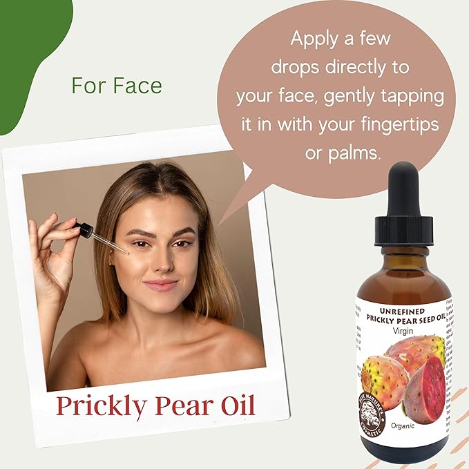 Prickly Pear Seed Oil Organic - Virgin (Cold Pressed, Unrefined) for hydrated skin, glowing mature skin. Nature’s Desert Secret for Radiant Skin and Hair 1 oz (30ml)