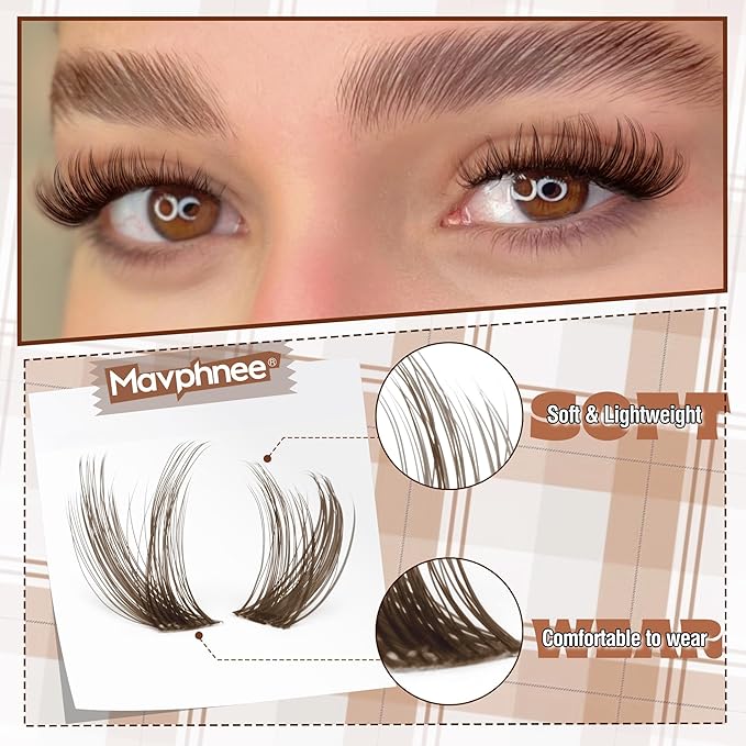 Mavphnee Brown Lash Clusters Dark Brown Eyelash Extensions Natural Lash Extensions Fairy Cluster Eyelash Extensions Wispy D-Curly Individual Eyelashes Clusters 10-18MM 120Pcs Soft Cluster Lashes
