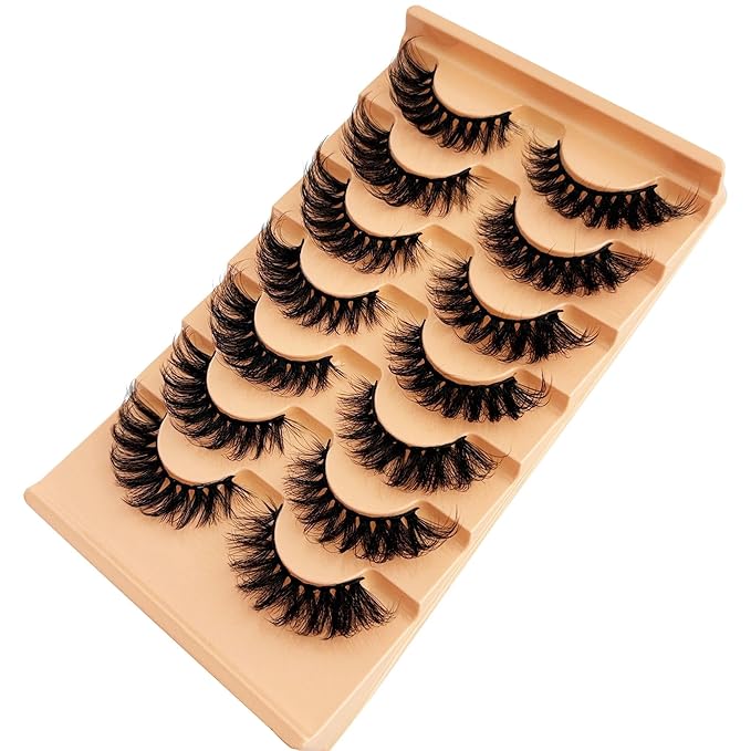 YASNAI Mink Lashes Wispy Cat Eye Lash 16MM Full Volume Fluffy False Eyelashes that Look Like Extensions Thick Soft D-Curly Fake Eyelash 7 Pairs Pack