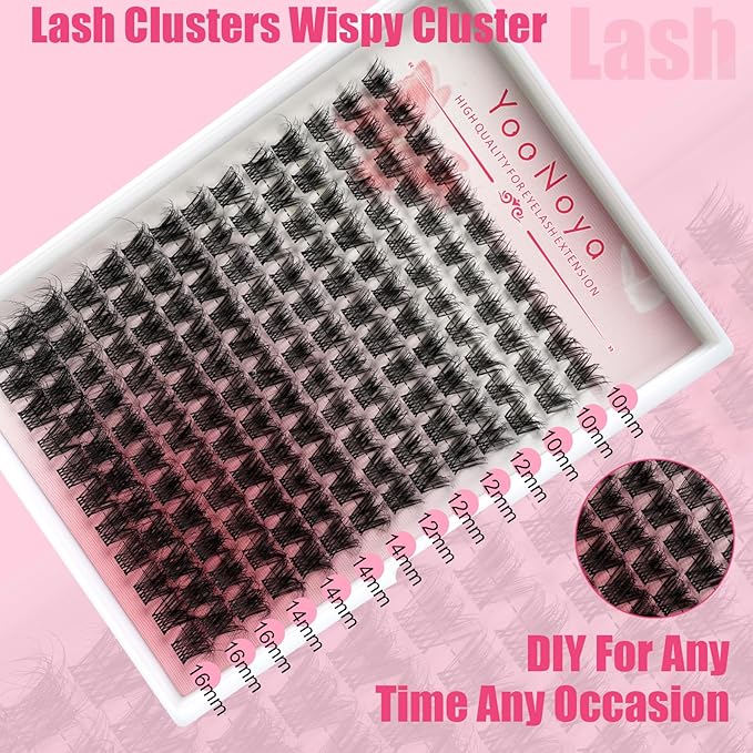 Lash Clusters Wispy Cluster Eyelash Extensions Invisible Lash Band 154Pcs 10-16mm Natural Lash Extensions Fluffy Volume Lash Clusters D Curl Individual Lashes for Beginners (QA-10-16mm)
