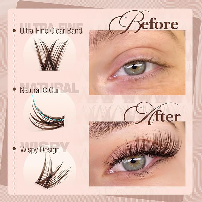 Brown Lashes Clusters Wispy Eyelash Clusters Natural Lash Extensions C-Curly Cluster Eyelash Extensions Fairy Cluster Lashes 10-16MM DIY Fake Eyelashes Dark Brown Individual Lash Pack