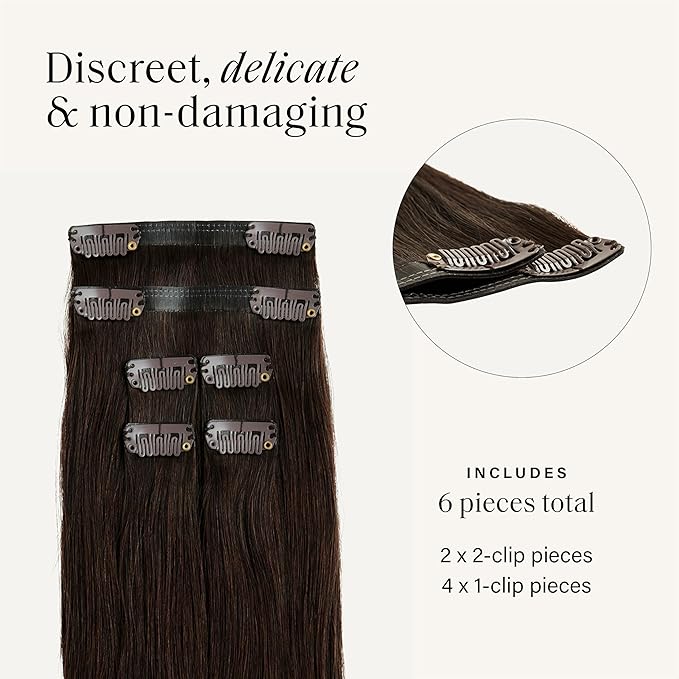 Luxy 100% Remy Human Hair Extensions for Thin Hair Thinning Hair Fill-Ins – 6 Seamless Wefts Multi-Dimensional Color Blend - Natural-Looking Volume & Coverage 95 grams 20" Dark Brown Thinning