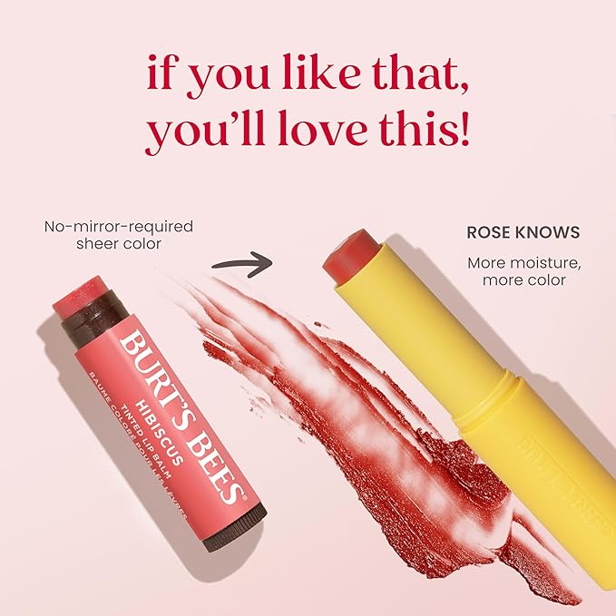 Burt’s Bees Stocking Stuffers, Tinted Boosted Balm, Rose Knows, Hydrating Tinted Lip Balm, 24 Hour Lip Moisturizer with Responsibly Sourced Beeswax, 100% Natural Origin, 1 Count, 0.16oz