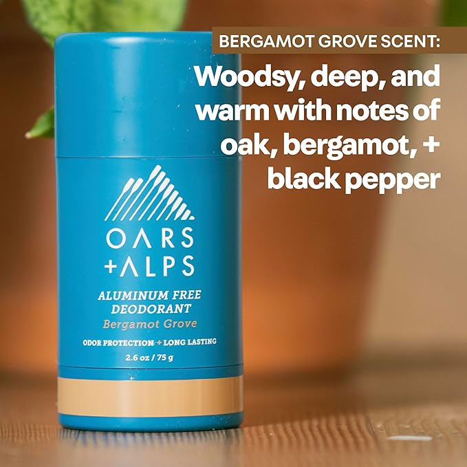 Oars + Alps Deodorant for Men & Women, Aluminum Free Deodorant for Men, Clean Ingredients, Vegan, Long Lasting, Odor Protection, Bergamot Grove, 3pk, 2.6oz