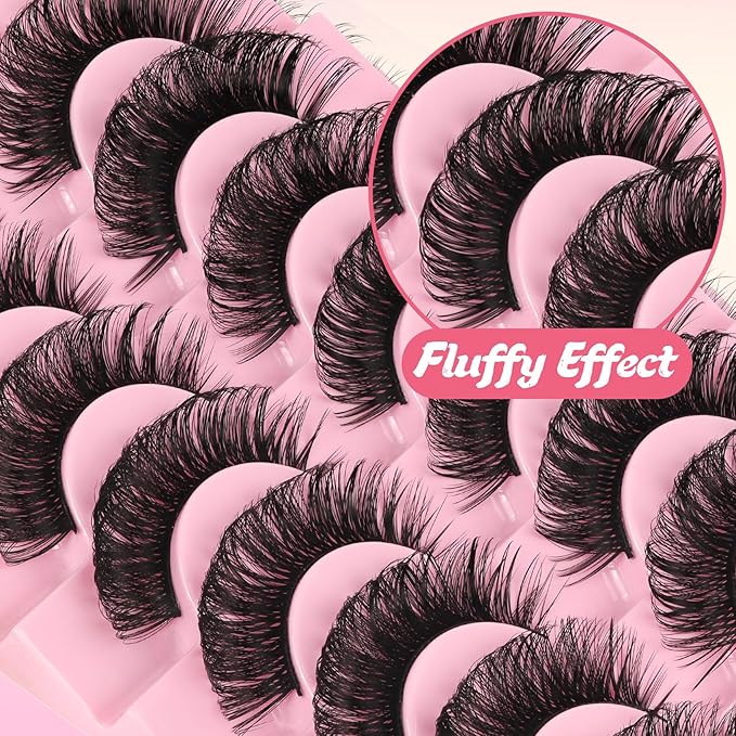 Ahrikiss Lashes Russian Strip Lashes That Look Like Extensions D Curl Wispy False Eyelashes 10 Pairs 3D Volume Fake Lashes Fluffy Faux Mink Lashes Natural Look (D16)