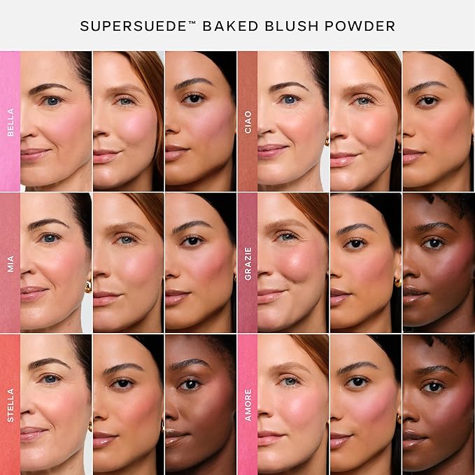 Saie SuperSuede Baked Blush - Talc-Free Powder Blush for Cheeks Infused with Hyaluronic Acid, Glycerin + Squalane - Hydrating Face Makeup for a Natural, Diffused Flush of Color - Mia (0.1 Ounce)