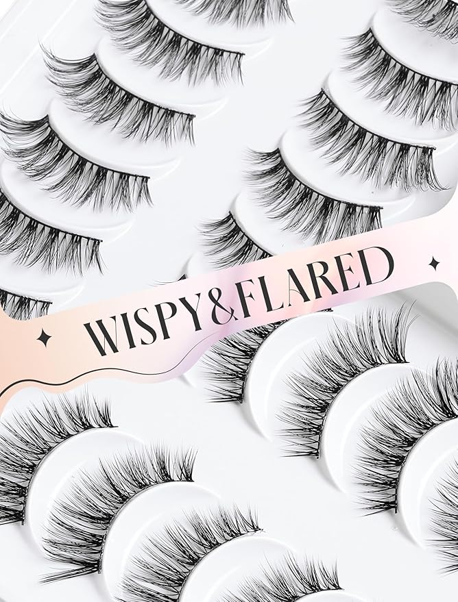 Fake Eyelashes Natural Lashes False Lashes Pack Fake Lashes Mink Lashes Fluffy Natural Eyelashes 10 Pairs 14mm White Rose