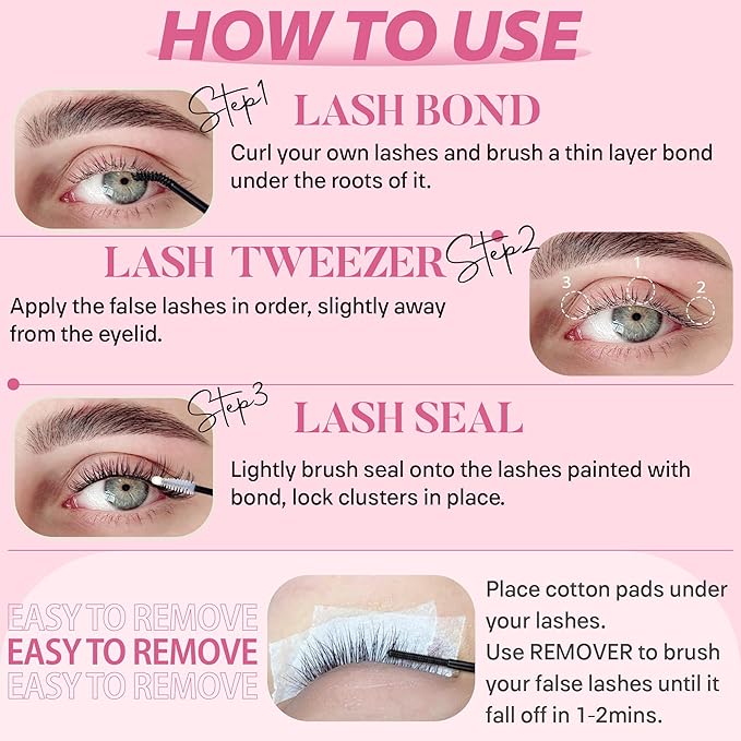 TOOCHUNAG Lash Clusters Kit 432pcs Eyelash Extension Kit 30D+40D DIY Lash Extension Kit 9-16mm D Curly Wispy Individual Cluster Lashes Kit with Lash Bond and Seal, Tweezers for DIY at Home