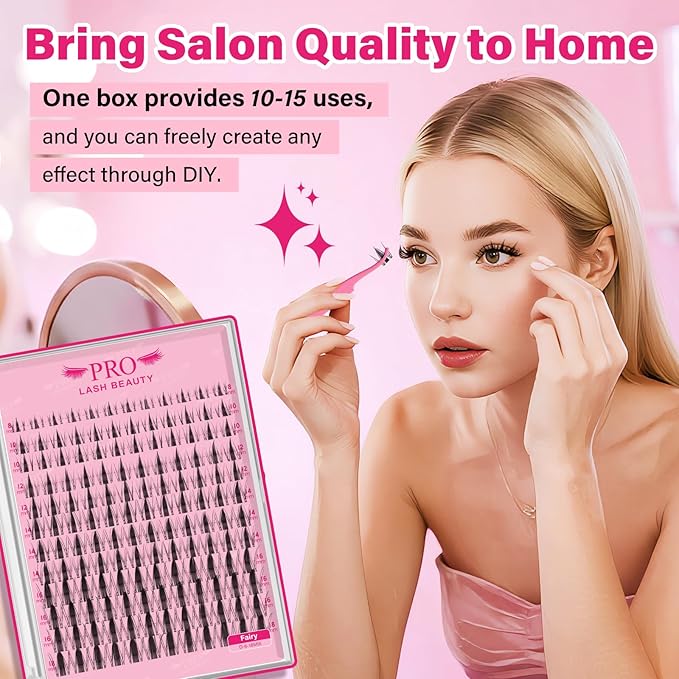 PRO LASHBEAUTY Manga Lash Clusters Cluster Eyelash Extensions Natural Lash Extensions DIY Individual Lashes Clusters Wateproof Natural Look Lashes Clusters with Invisible Band (Fairy, 8-18mix)