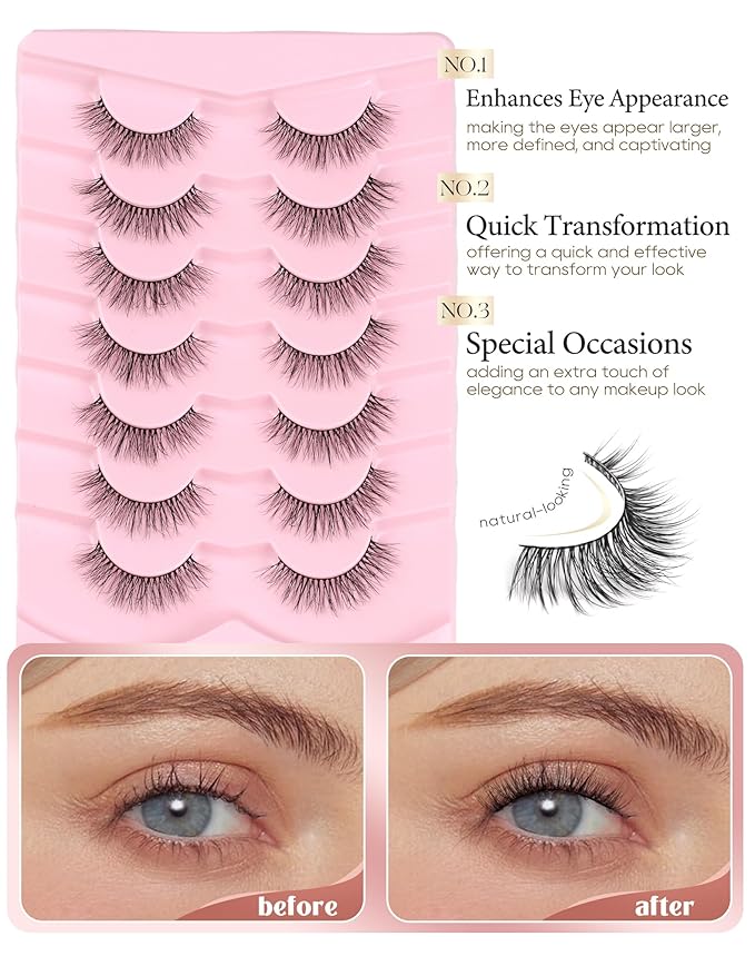Onlyall Lashes Wispy False Eyelashes Mink Lashes Natural Look Eyelashes Wispy Fake Eyelashes Natural Lashes Fake Eye Lashes 12mm Lashes D23
